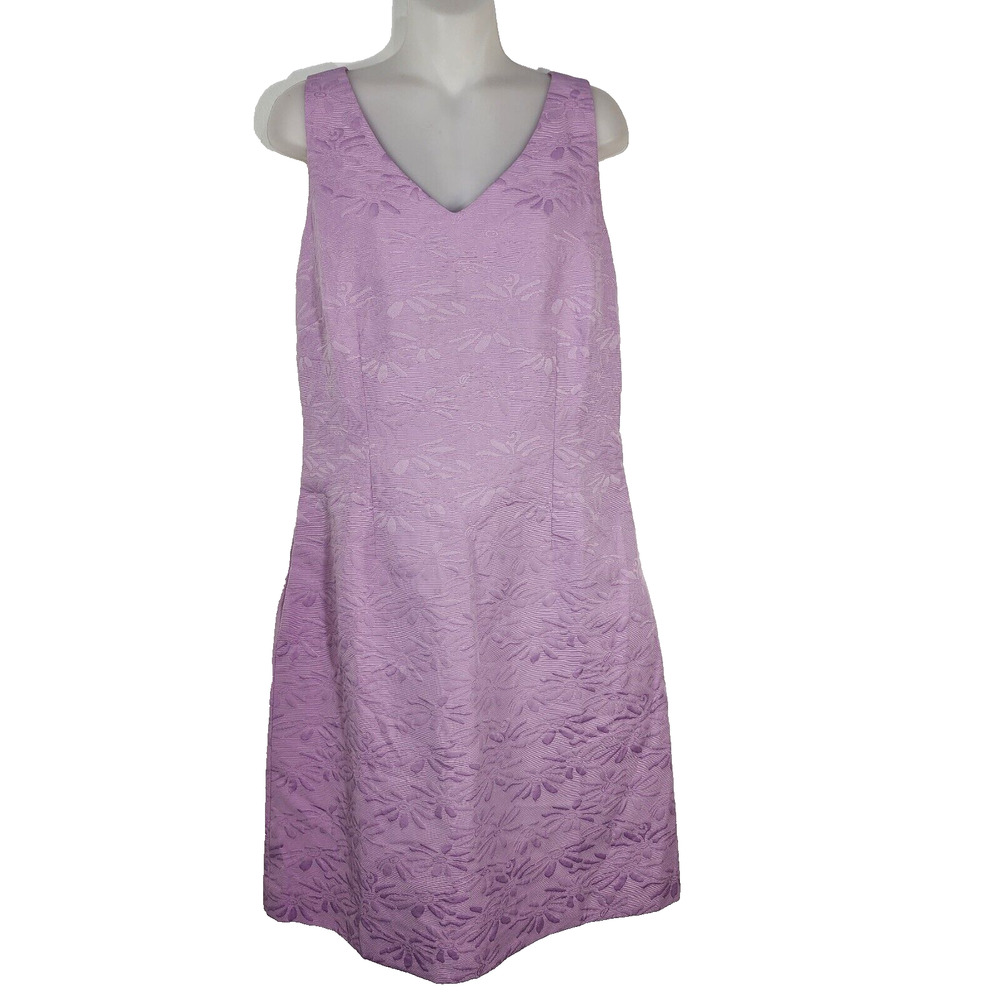 Talbots Womens Dress Size 10 Sleeveless Textured Pink Sheath Knee V Neck Lined